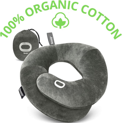 BCOZZY Travel Neck Pillow for Airplane– Patented Double Support for Head, Neck, and Chin. Best for Long Flights, Plane Sleeping, and Car Rides. Adjustable Size. Fully Washable. Carry Bag. Large, Black