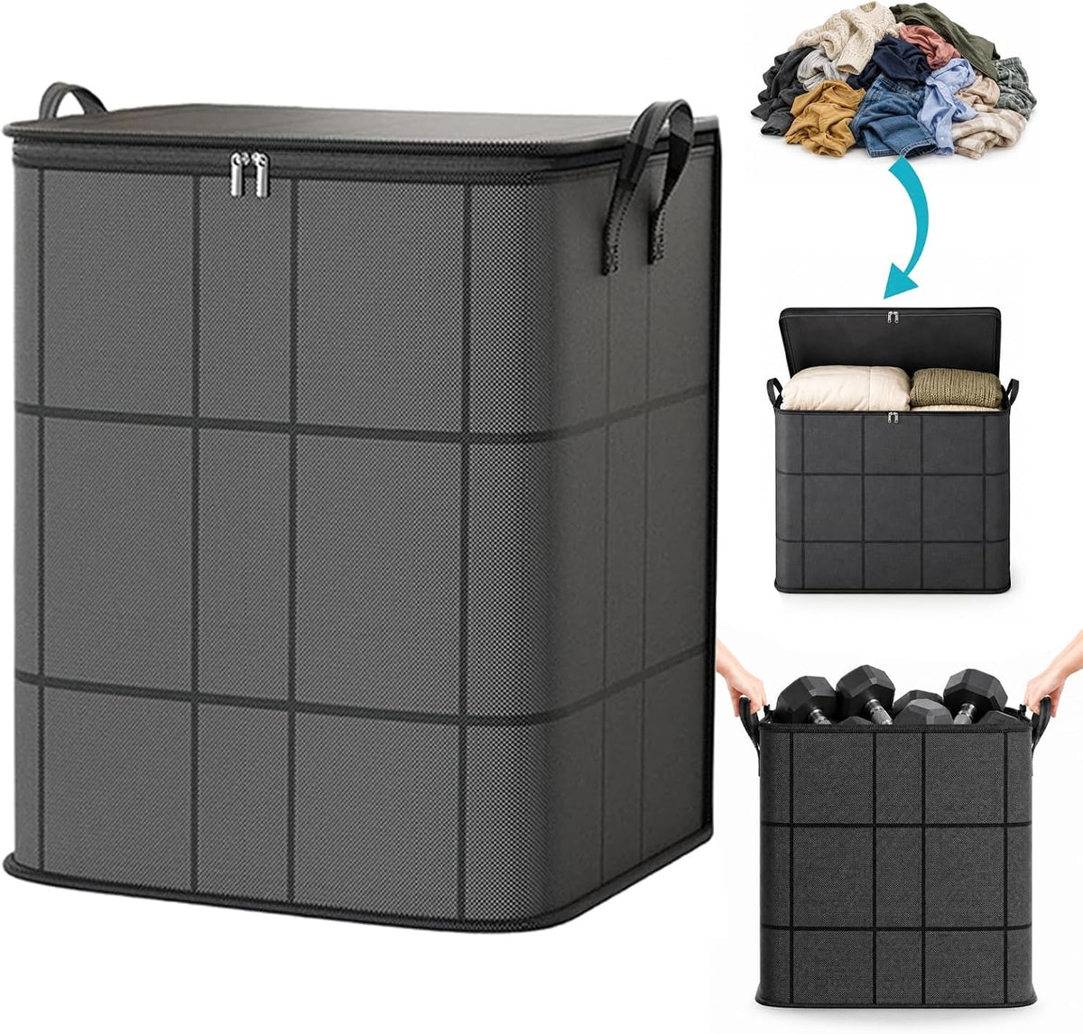 220L XXL Foldable Storage Bag with Reinforced Handles, Upgraded Heavy-Duty Design with Reinforced Seams & Zipper, Portable Moving Storage Bags for Bedding, Clothes & Quilts，XXL: 23.6x19.7x27.6 in：3