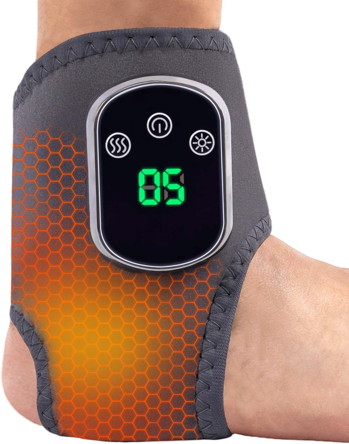 Gouzfca Foot Massager - Electric Ankle Massager, Cordless Design with 3 Vibration Modes, 5 Heat Levels (40°C–60°C) & 30 Min Timer, Home & Travel Use (Grey, 1pc)