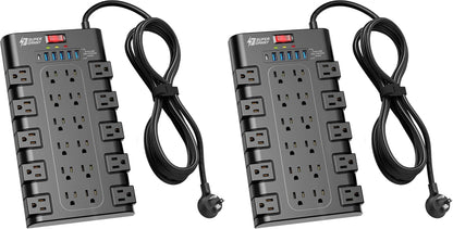 SUPERDANNY Power Strip Surge Protector, 22 AC 6 USB, 2100J, 6.5Ft,1875W/15A