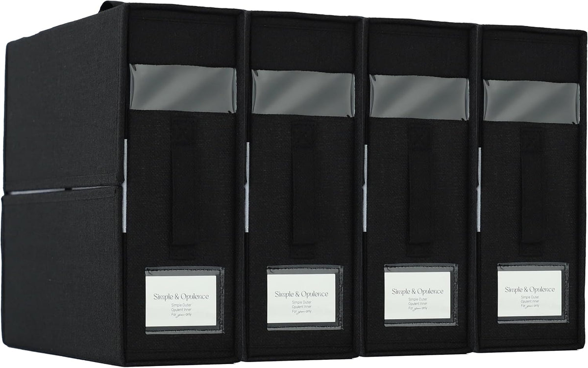 Simple&Opulence 4 Pack Bed Sheet Organizers and Storage, Linen Closet Organizers, Sheets Set Folder Storages with Window and Label (Queen/King Size) Organizing Bedding Container, Linen