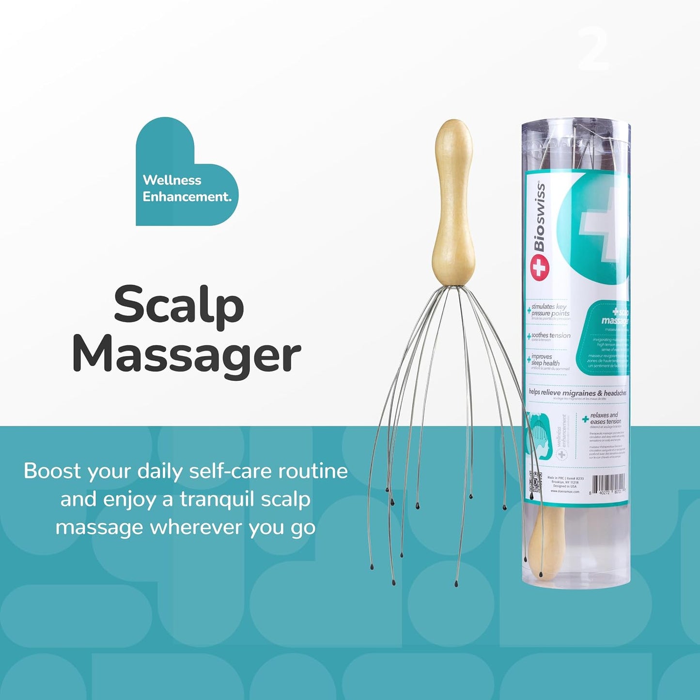 BioSwiss Claw Massage Roller, Handheld Muscle Massager with 5 Rotating Heads for Back, Legs, and Shoulder