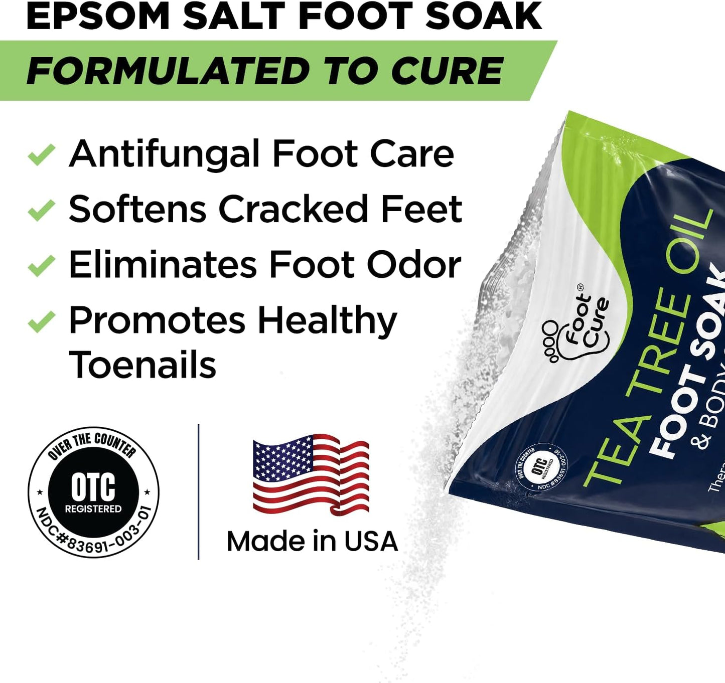 FOOT CURE Tea Tree Oil Foot Soak with Epsom Salt - Best Toenail Fungus Treatment, Athletes Foot & Softens Calluses - Soothes Sore & Tired Feet, Fungal Toe, Foot Odor Scent, Spa Pedicure (Pack of 2)