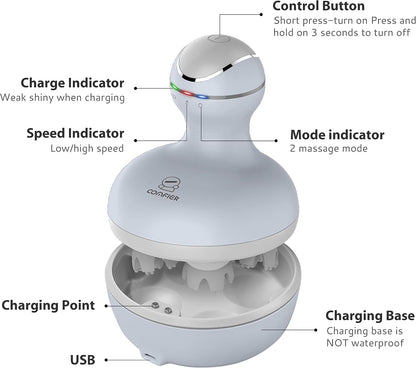COMFIER Electric Scalp Massager, Waterproof Head Massager with Mutlti-Modes Vibration, Handheld Portable Head Scratcher for Hair Growth, Dog Cat Massager for Deep Clean and Stress Relax