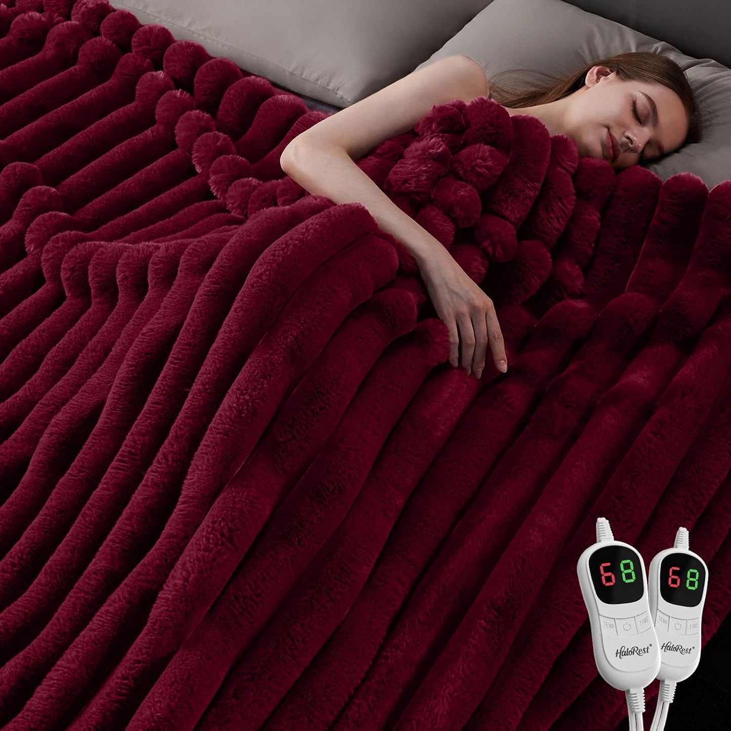 Heated Throw Blanket, Faux Fur Cozy Heating Blanket with Overheat Protection, 1/2/4/6/8 Hours Auto-Off 10 Heat Level, Machine Washable (50x60 Inches, Cream White)