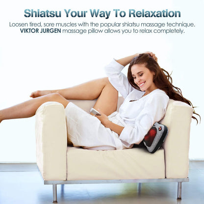 VIKTOR JURGEN Shiatsu Back Massager with Heat – Deep Tissue Massage for Neck, Shoulder, Back Pain Relief, Electric Kneading 3D Massage Pillow, Christmas for Men Women Dad Wife Mom Gifts (NOT Cordless)