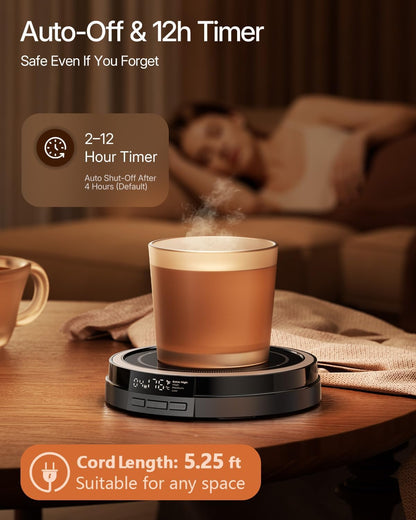 Coffee Mug Warmer for Desk, 50W, Cup Warmer 4 Temps & Timer - Wood
