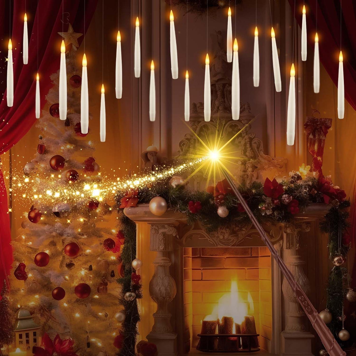24 Pcs LED Flameless Candles with Remote, 3D Flickering Flame & LED String Lights, Acrylic Clear Cylinder, Timer Function, Romantic Ambience for Home Decor, Party, Wedding (Ivory).