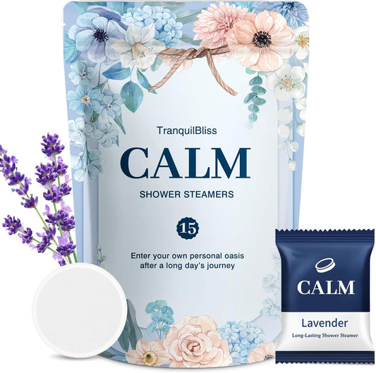 TranquilBliss Lavender Shower Steamers, 15-Pack Shower Bombs for Women