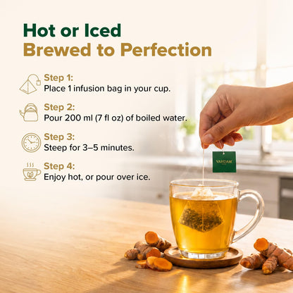 VAHDAM Organic Turmeric Ginger Herbal Tea Bags (100 Pyramid Tea Bags) Caffeine Free, Non GMO | 100% Pure Herbal Blend - Savory & Spicy, Plant-Based Teabags | Resealable Ziplock Pouch