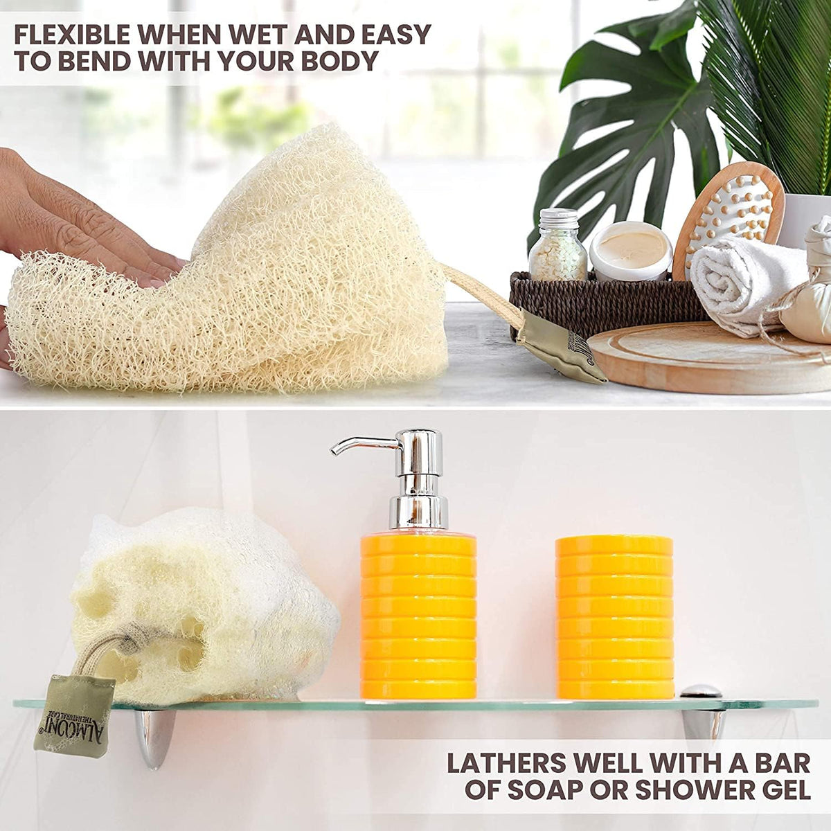 ALMOONI Natural Loofah Body Scrubber, Egyptian Loofah Sponge