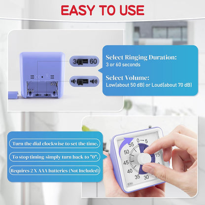 Secura 60-Minute Visual Timer, Classroom Timer, Countdown Timer for Kids and Adults, Time Management Tool for Teaching (Navy Blue & Navy Blue)