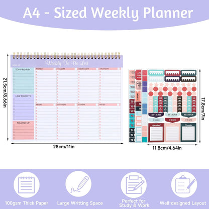 Thboxes Weekly To Do List Notepad, 8.5"x11" Desk Planner 52 Sheets, Green | 100GSM Paper Undated Habit Planner, Productivity Organizer Notepad, for Home School Office Work, Travel, College Essentials