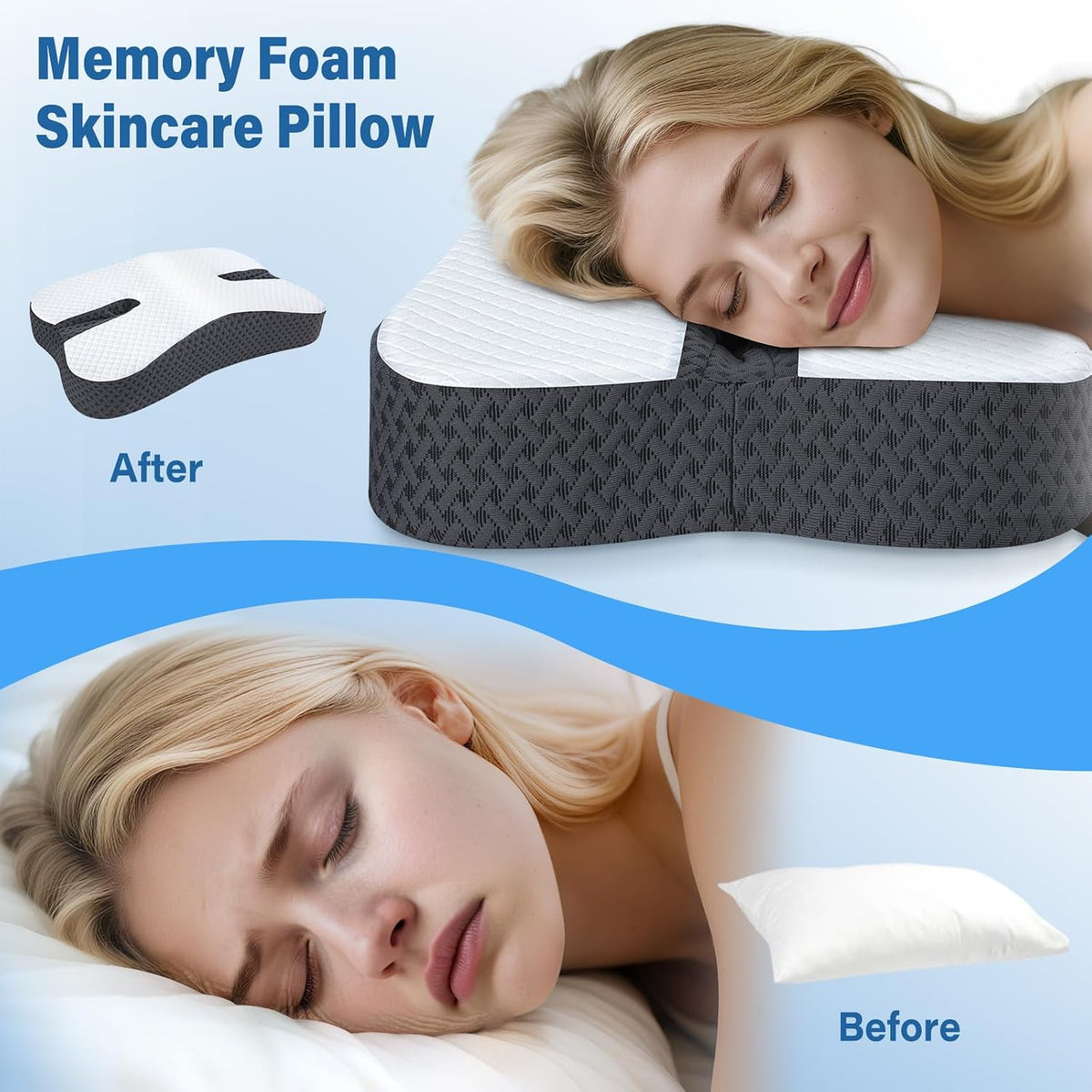 SAHEYER Anti-Snoring Pillow for Side Sleepers, Stop Snore Aid with Memory Foam, Orthopedic Pillow for Sleeper, Snoring Solution and Remedy, Anti-Snore Devices, White