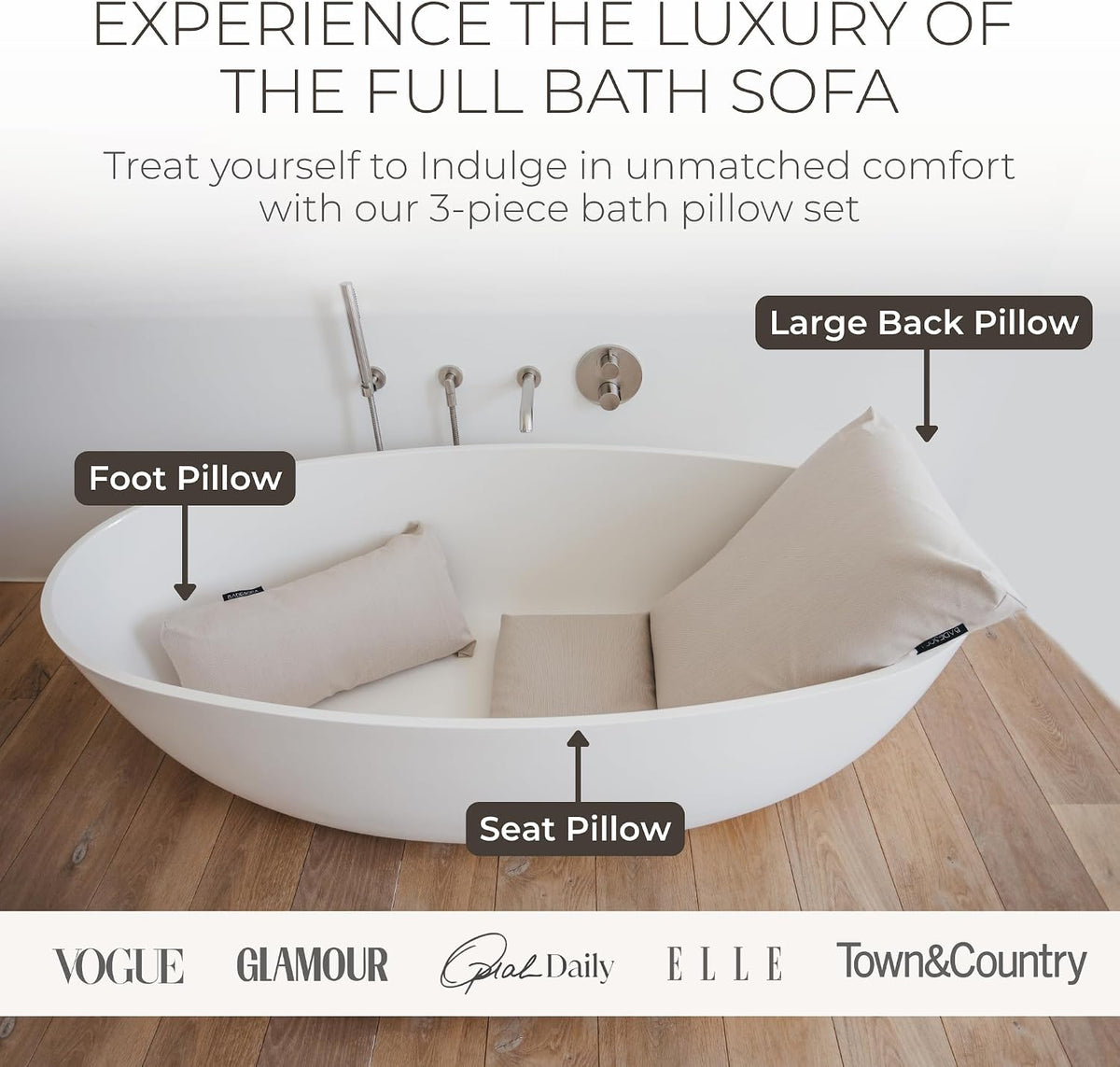 BADESOFA® Luxury Bath Pillow M in Ivory, Quick-Drying Bath Back Pillow