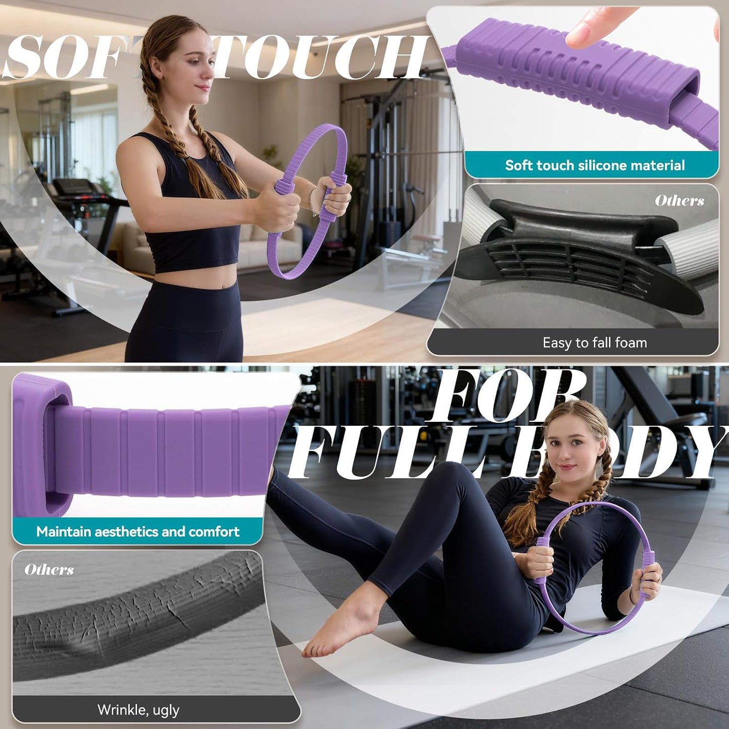 SUBCULTUREPICK Pilates Ring, Silicone Magic Pilates Rings, Lightweight & Durable Flexible Fitness Circle Exercise Equipment for Toning Arms, Thighs,Legs, Core,Yoga & Physical Therapy