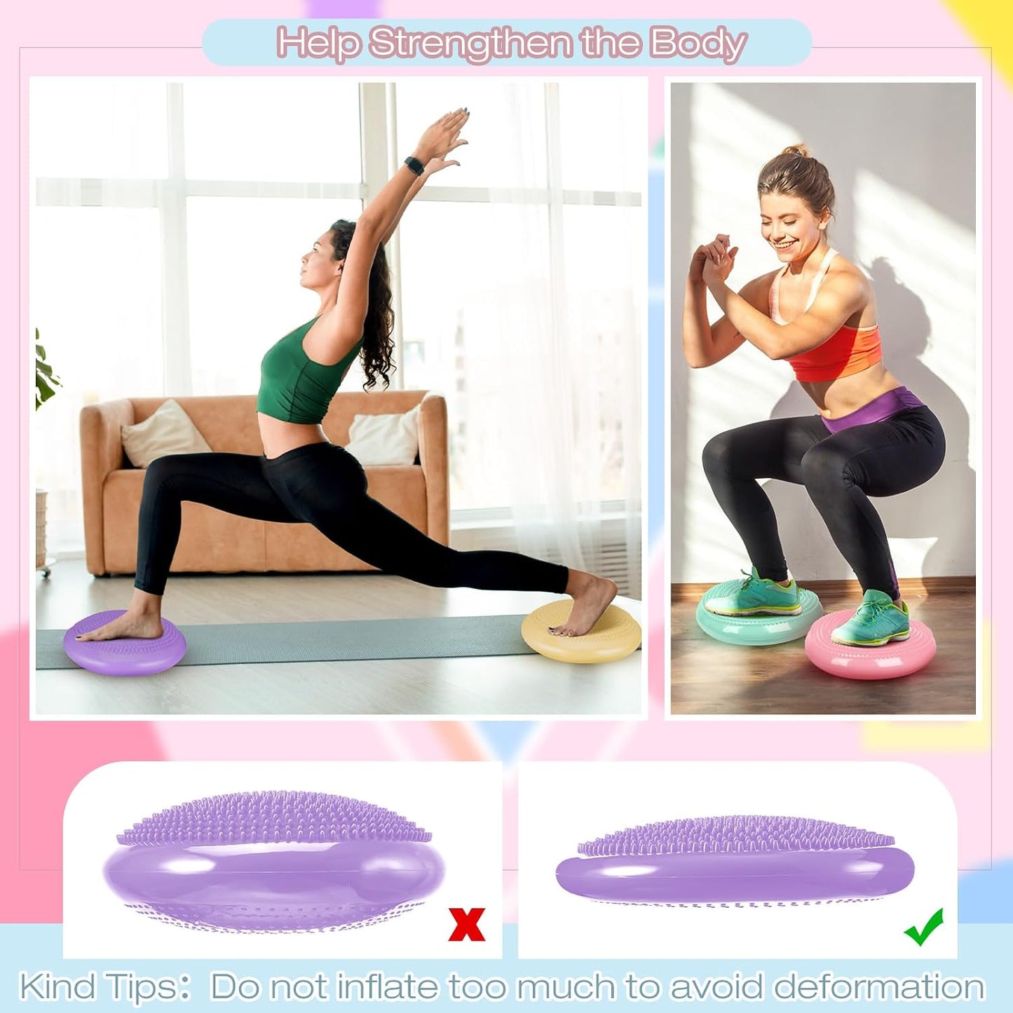 Amylove 6 Pcs Wiggle Seat Inflated Wobble Cushion for Sensory Kid 13 Inch Balance Disc Kids Flexible Seating Exercise Sensory Pad Chair Cushion for Classroom Office School (Bright)
