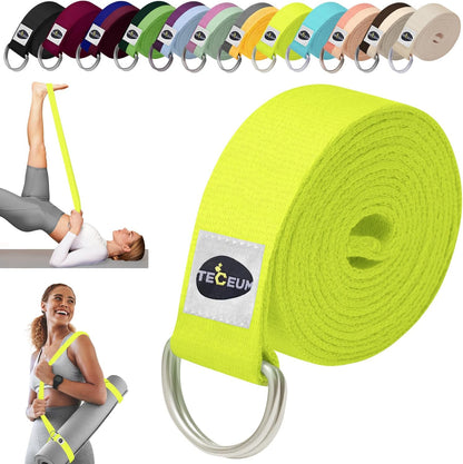 TECEUM 2 IN 1 Yoga & Mat Strap for Stretching – Cotton – 6/8/10 ft