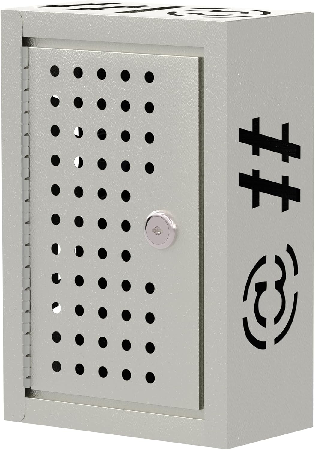 OSKIE Lockable Phone Downtime Box with Key, Metal Smartphone Storage Locker, Secure Phone Holder with Ventilation, Wall Mount or Desktop Organizer for Home, Office, Classroom (Gray White)