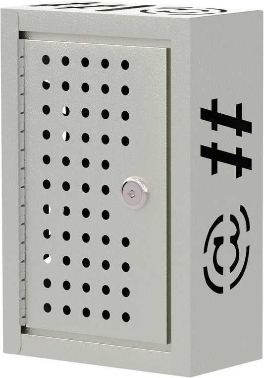 OSKIE Lockable Phone Downtime Box with Key, Metal Smartphone Storage Locker, Secure Phone Holder with Ventilation, Wall Mount or Desktop Organizer for Home, Office, Classroom (Gray White)