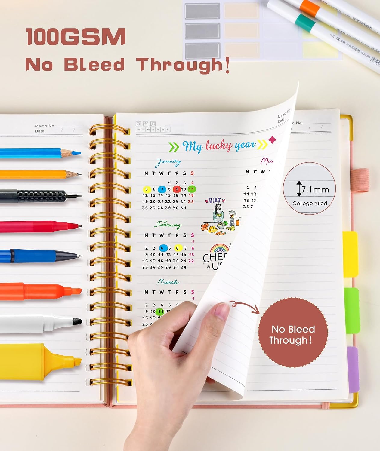 Hardcover Spiral Notebook journal with Removable Dividers Tabs, 300 Pages Leather 5 Subject Notebook College Ruled, 8"x10" Large B5 Notebooks for Work School Note taking, Lined Journal for Women,Black