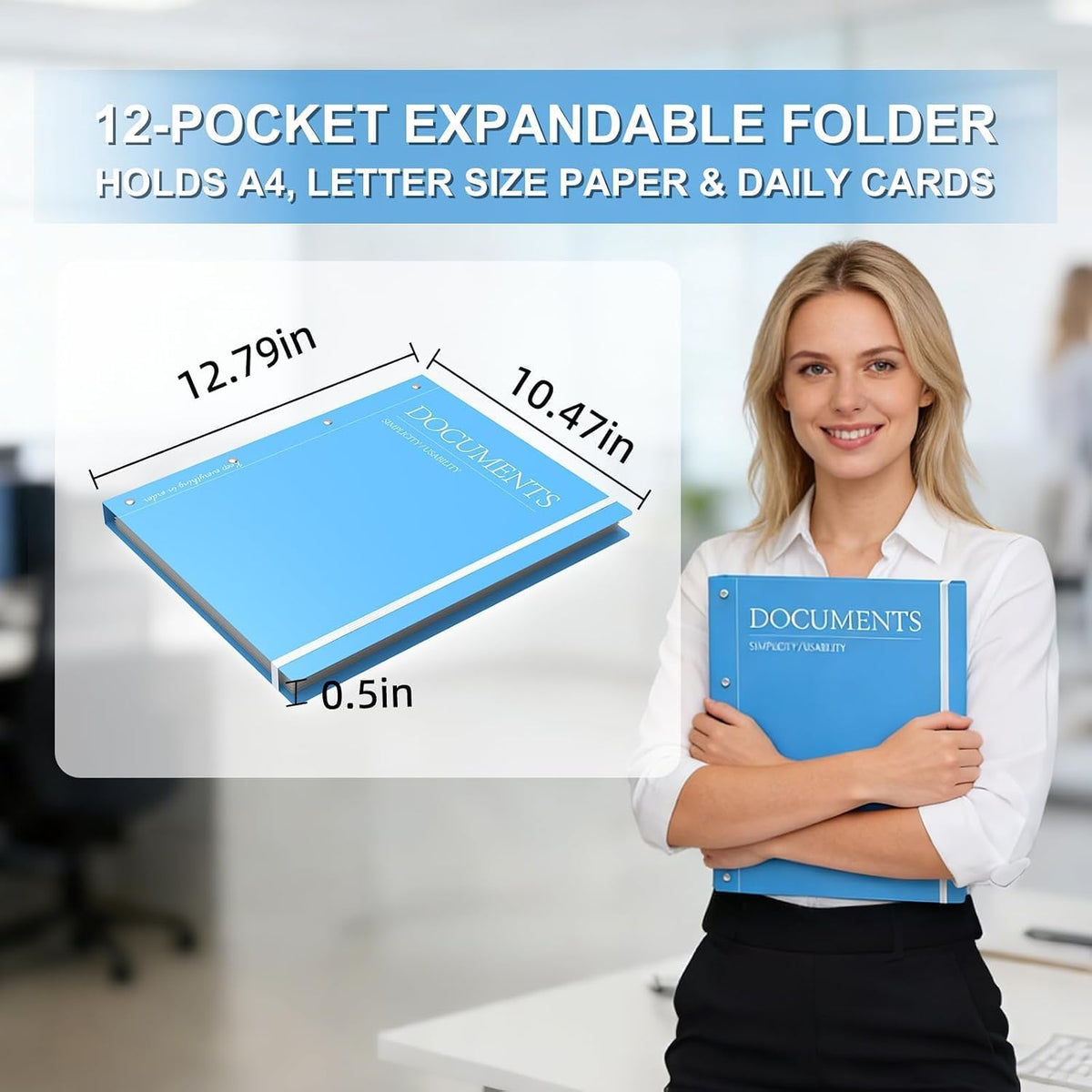 Important Document Organizer Binder, 12-Pocket Expanding File Folder for A4