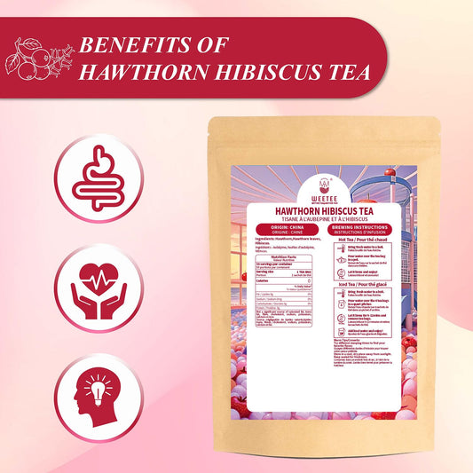 WT WEETEE Hawthorn Hibiscus Tea Bags 50ct, Caffeine-free Herbal for Heart