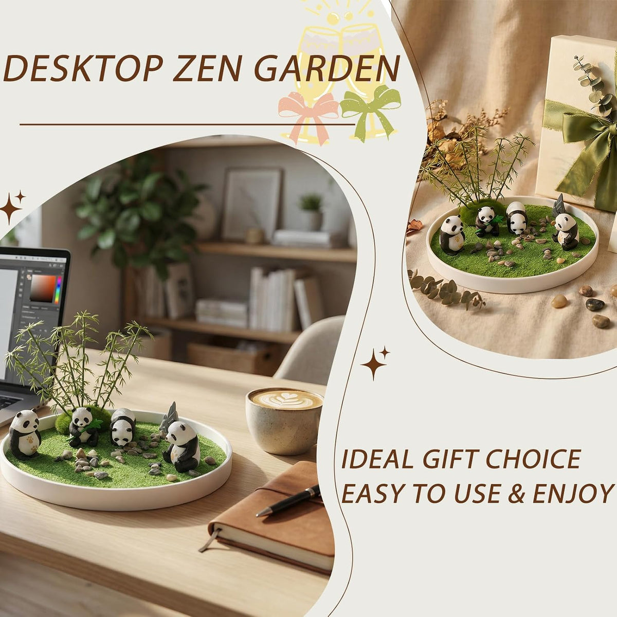 Panda Desktop Zen Garden Kit,for Home Office Desk Decor & Stress Relief
