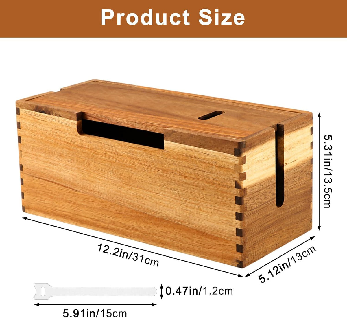 Acacia Wood Cable Management Box,Office Under Desk Cable Storage Box for Wire, Cord Hider Organizer for Power Strip, Electrical Hiding, TV Wires, Desk & Floor Cables