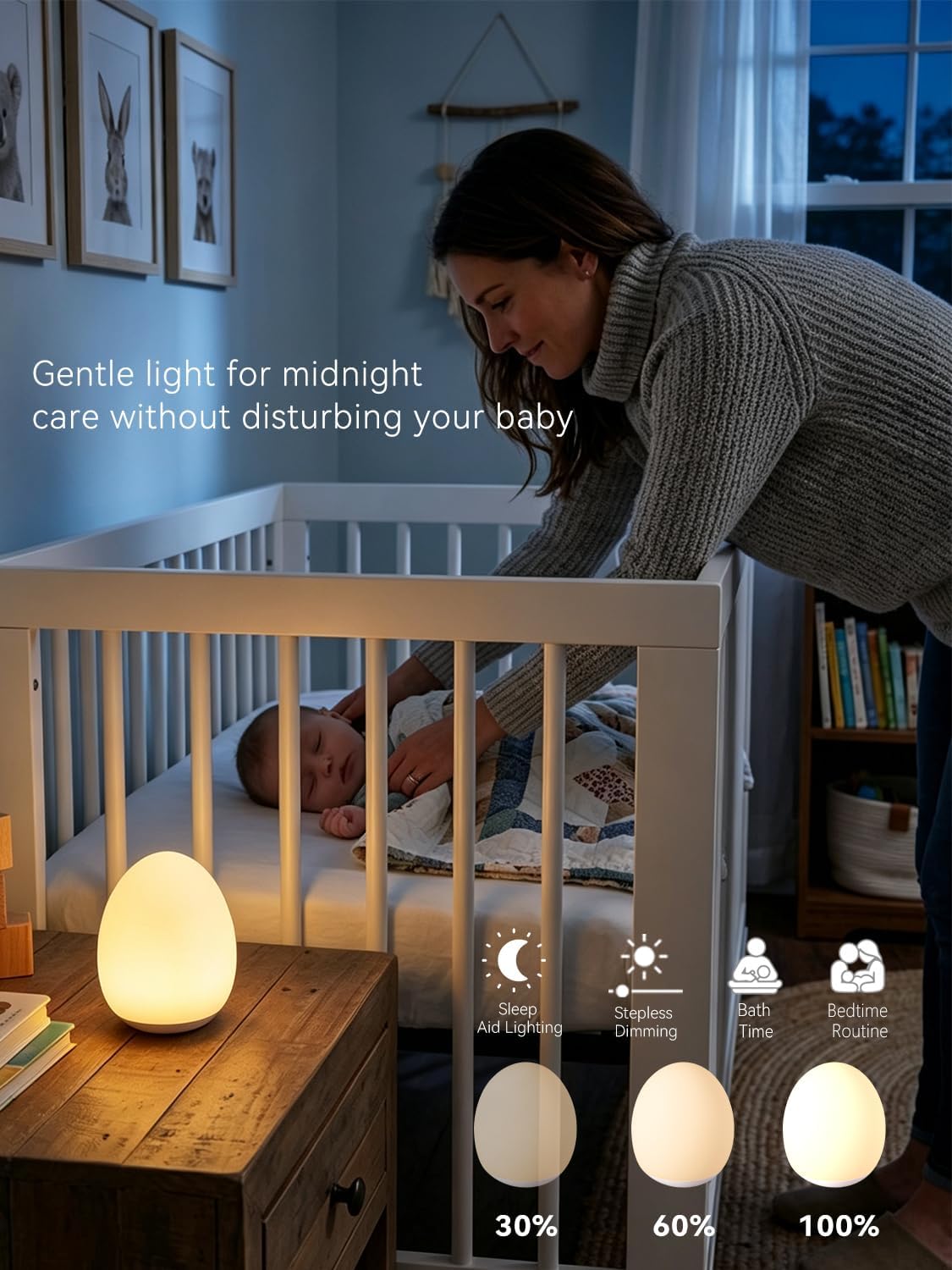 Night Light for Kids,Egg Night Light for Baby Nursery, 3-Level Dimming &30-Min Timer Portable Nursery Night Lamp forBaby Nursery & Kids Bedroom,BPA Free, Eye Caring, Soft