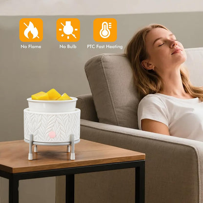 EQUSUPRO Wax Melt Warmer for Scented Wax Melts 3-in-1 Electric Ceramic Candle Wax Warmer Burner Fragrance Wax Melter for Home Office Bedroom Gift & Decor (Leaf)