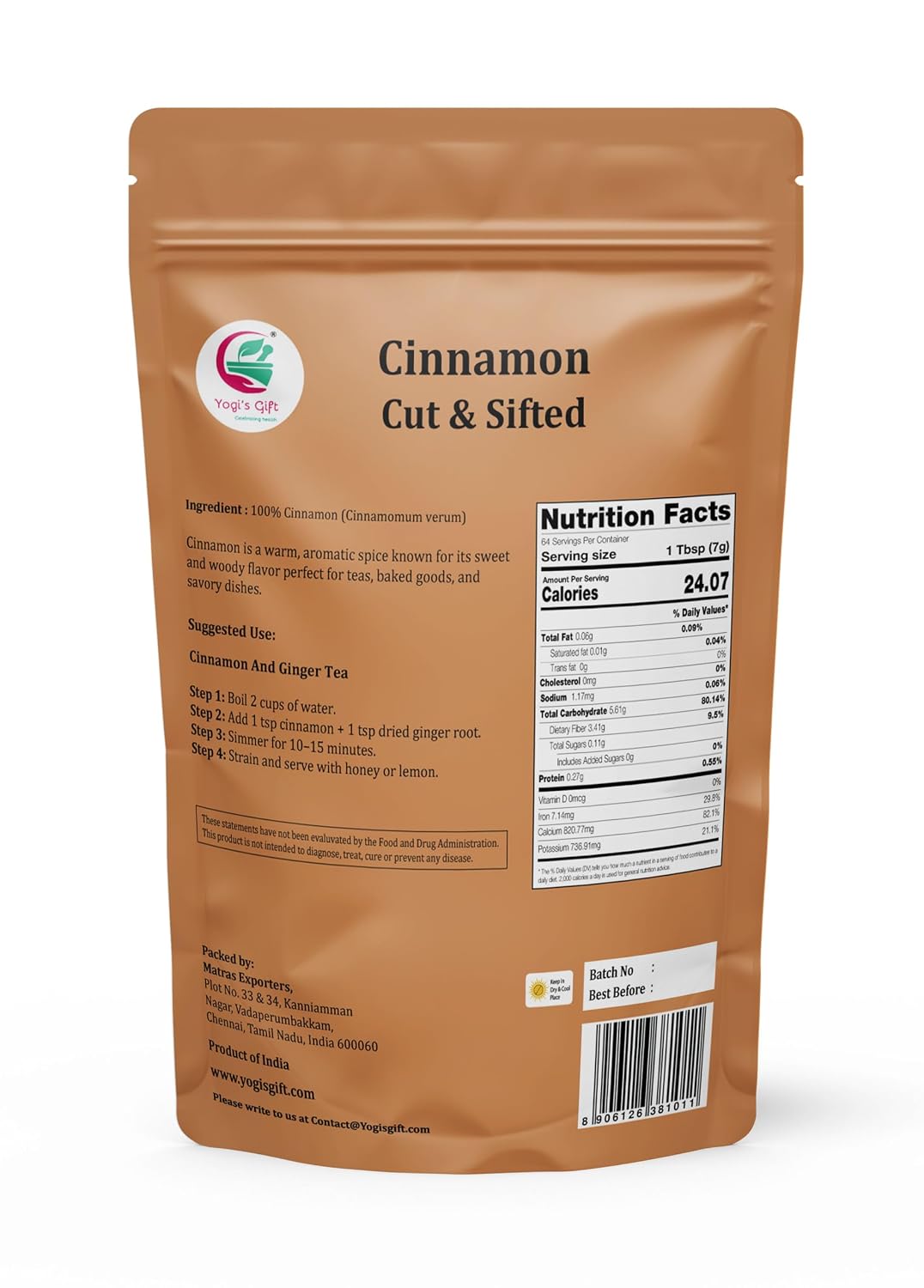 Yogi's Gift Crushed Cinnamon Bark 1 lb, Premium Chips for Tea & Cooking