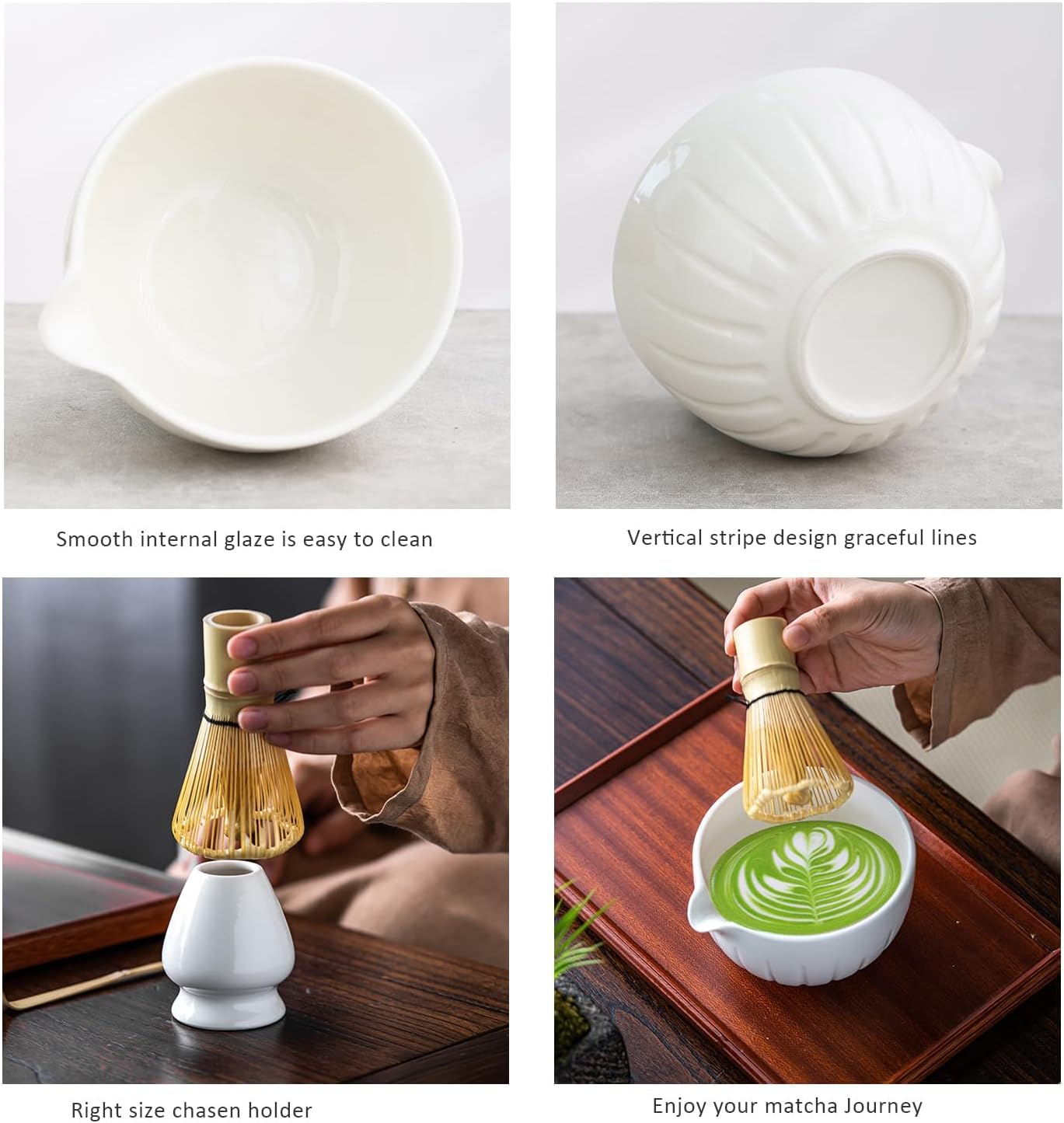 TANG PIN Matcha Set - Match Bowl and Whisk, 15 OZ, Matcha Scoop | Matcha Whisk Stand (Chasen Holder) - 5pc Perfect Matcha Kit for Matcha Tea Ceremony (Mottled Green)