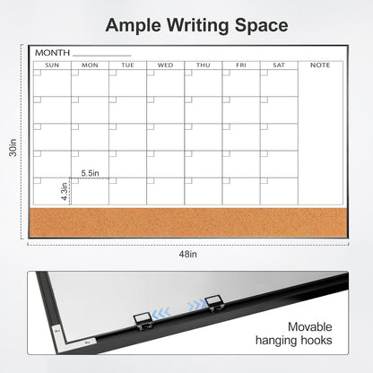 ARCOBIS Dry Erase Calendar with Cork Board for Wall, 24"x 18" Magnetic Calendar Whiteboard with Black Frame, Monthly Combination Board for School, Home, Office
