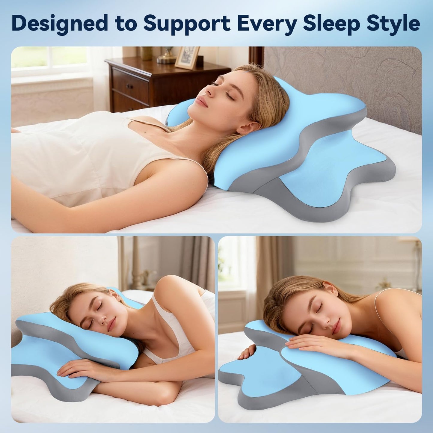 Sleep Apnea Pillow with Neck Pain & Snoring Relief -Orthopedic Cervical Pillow,Ergonomic Contour Memory Foam Pillow for Side, Back,Stomach,Dreamers,Medium Firm (Darkgrey, Queen Size 25" lx15 wx5.8 h)