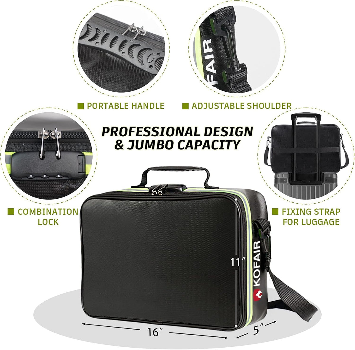 KOFAIR Fireproof Document Bag (16 x 11 x 5 inch) with Lock & Reflective Strip, Fireproof Document Lock Box with Shoulder Strap, Multi-Layer Important Document Safe Storage, Fire Safe File Organizer