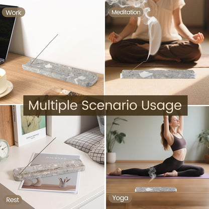 Koville Marble Incense Holder, Incense Holder for Sticks, Incense Sticks Holder Ash Catcher for Meditation Yoga SPA, Natural Stone Incense Burner, Home Table Decor (Grey)