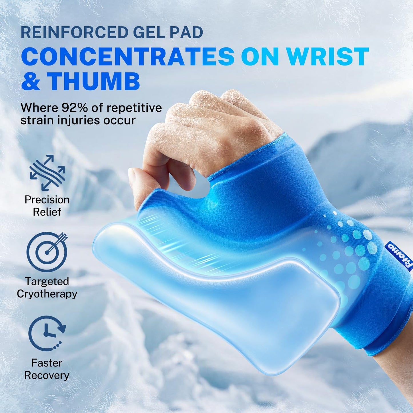Thumb & Wrist Ice Pack Wrap, Thickened Ice Gel Pad, Ergonomic Fit, Long Lasting Cold & Warm for Carpal Tunnel Relief, Arthritis, Computer Overuse Injuries, Post-Surgery, Post-Workout, Size S/M