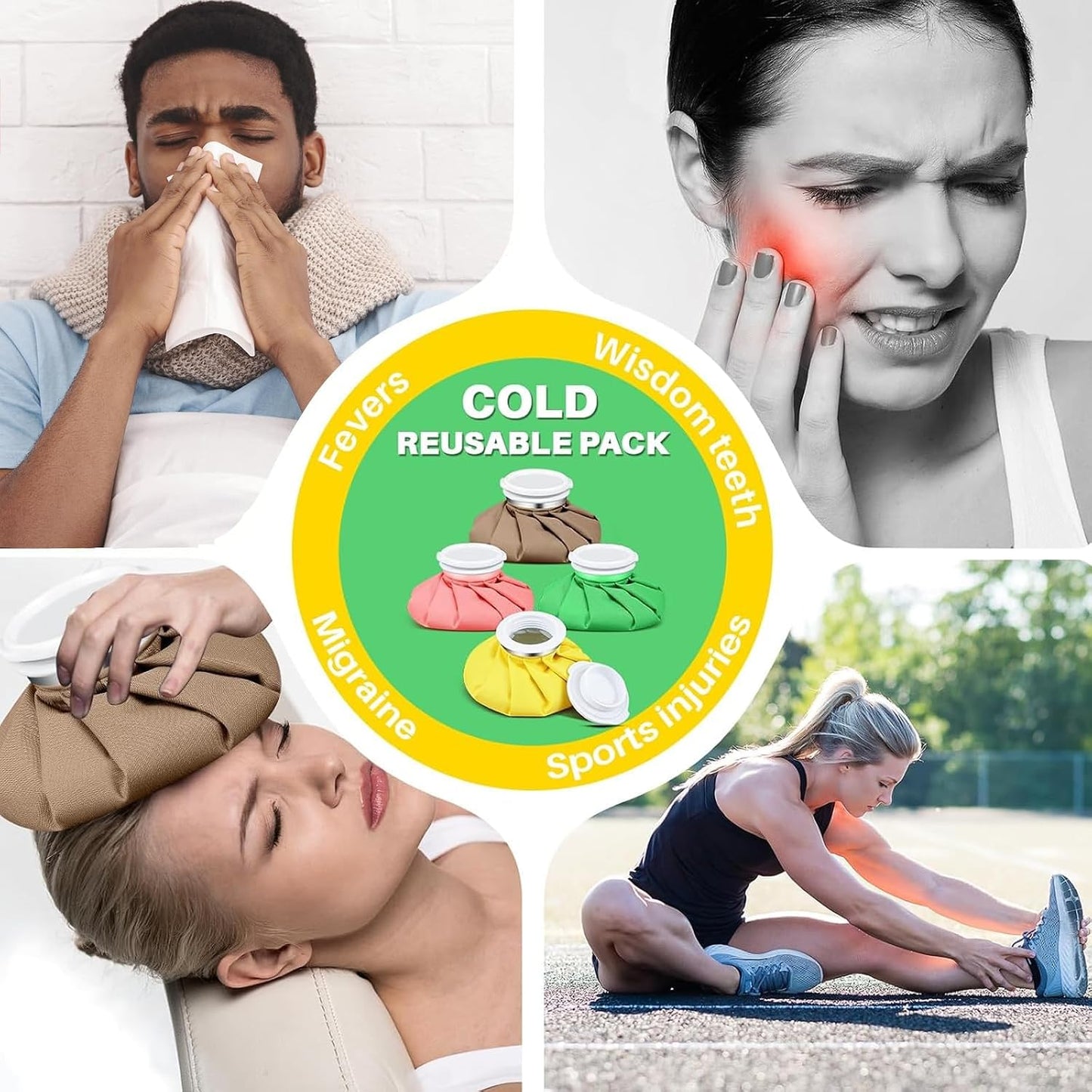 Honoson 4 Pack Reusable Ice Pack for Injuries, Ice Bags Hot Water Bag for Hot & Cold Pain Relief No-Leak Elastic Breathable for Muscle, Joint Pain Swelling, Sports & Home Use(Cute Fruit Style)