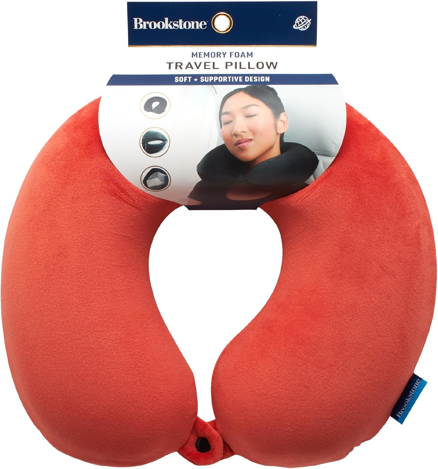 Brookstone Travel Neck Pillow - Lightweight U-Shaped Memory Foam Travel Pillow for Airplane, Car Travels & Sleeping, Blue
