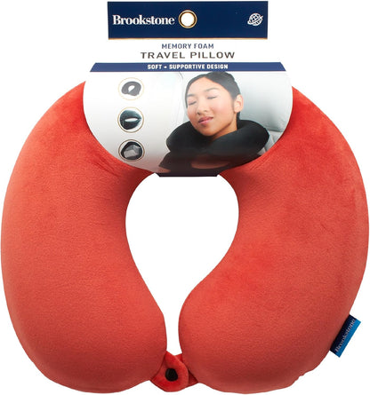 Brookstone Travel Neck Pillow - Lightweight U-Shaped Memory Foam Travel Pillow for Airplane, Car Travels & Sleeping, Blue