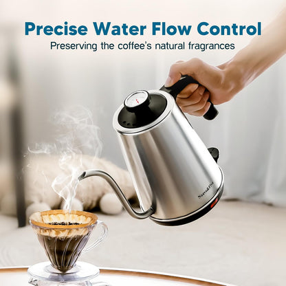 Nueve&Five Gooseneck Electric Kettle with Thermometer, Copper Tea Kettle with Auto Shut-Off,1000W Hot Water Kettle Electric of Stainless Steel,Electric Kettles for,Coffee & Tea