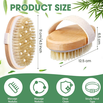 Gejoy 10 Pcs Dry Brushing Body Brush for Lymphatic Drainage Exfoliating Brush with Massage Nodule Dry Skin Body Scrubber Cellulite Shower Circulation Dead Exfoliator (4.92 x 2.56 Inches,Wood Color)