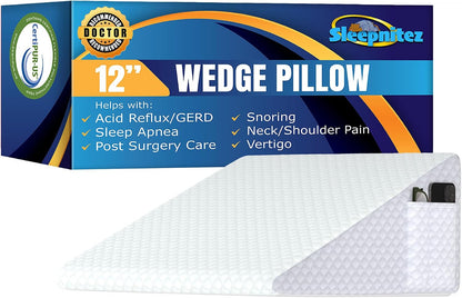 Sleepnitez Fsa Eligible 8" Bed Wedge Pillow – Memory Foam Wedge for Sleeping, Acid Reflux Pillow for Snoring, GERD, Pregnancy, Sleep Apnea, Reading – Soft Luxurious 3.25" Memory Foam Top Layer