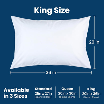100% Stain Resistant & Waterproof Standard Size Pillow Protectors with Zipper Set of 2 - Bed Bug & Dust Mite Proof White Pillowcases - Breathable, Comfortable Covers for Pillows, 21 x 27 Inches