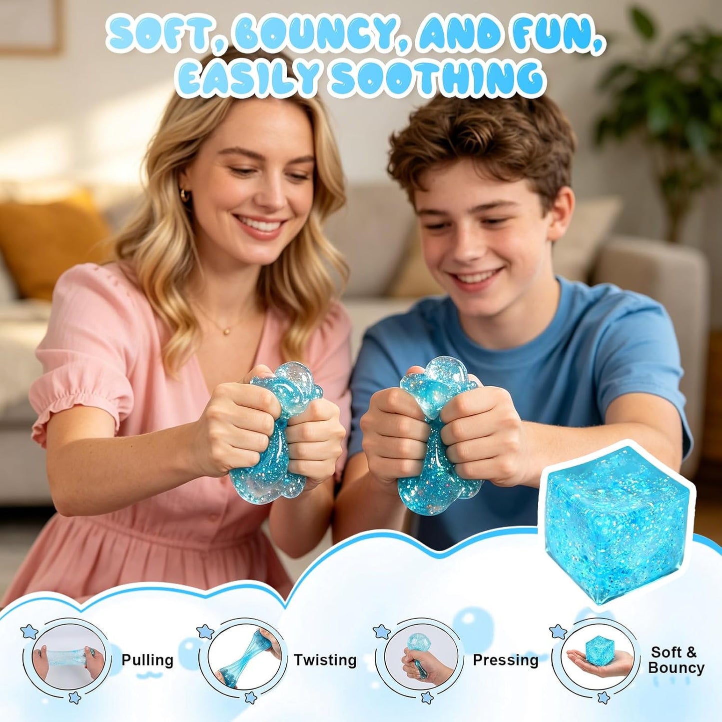 Nice Ice Cube Sensory Squeeze, Ice Cube Squishy Stress Balls for Adults Slow Rise Squishies with Solid Squish Soft Fidgets Malt Sugar Squishy for Anxiety Relief Focus
