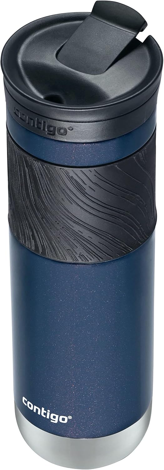 Contigo SNAPSEAL Insulated Stainless Steel Travel Mug with Grip 20oz. Blue Corn Transparent Satin & Midnight Berry