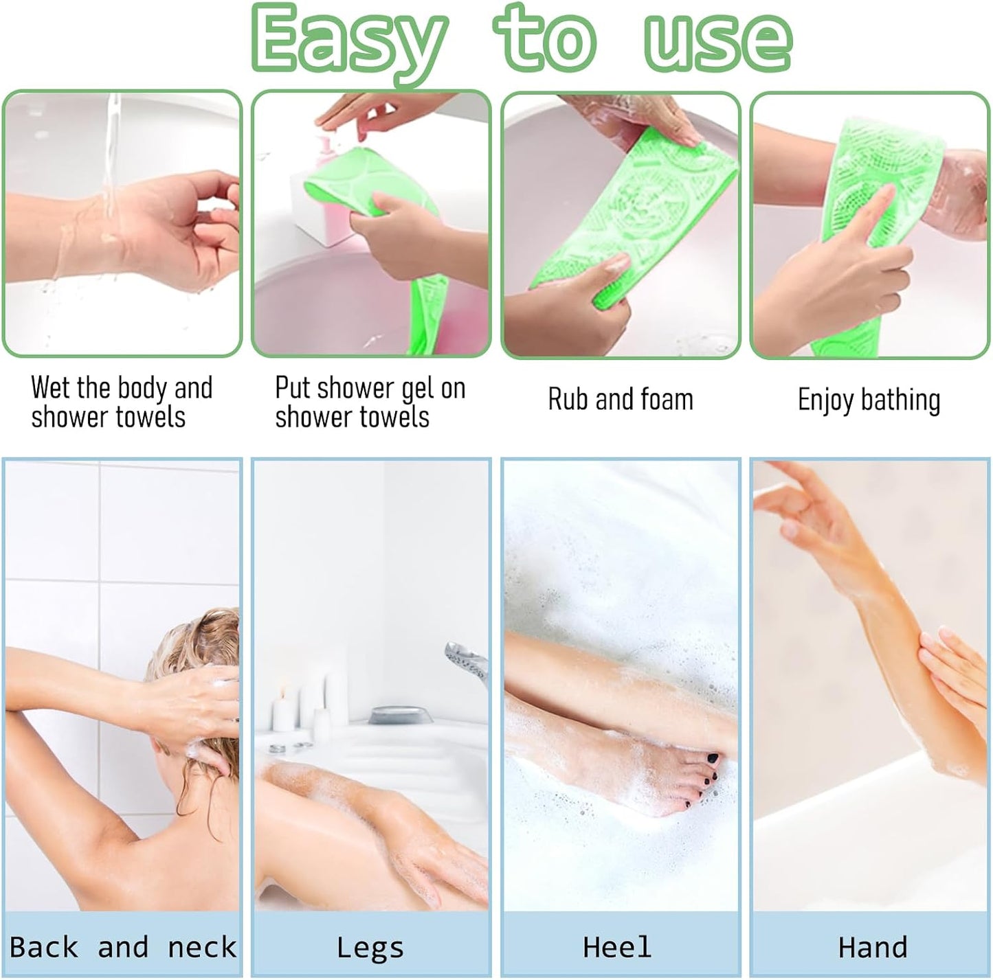 Silicone Body Scrubber for Shower,Silicone Back Body Scrubber with Handle,27.5 Inch Exfoliating Deep Clean Bath Body Brush Scrubber for Men and Women-2 PCS