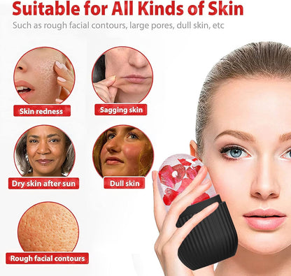 XHJRI Ice Cube Roller Massager for Face, Eyes and Neck Naturally Conditioning and Skin Care,De-Puff Eye Bags,Reduce Migraine Pain,Reusable Massage Silicone Ice Mold (Pink)