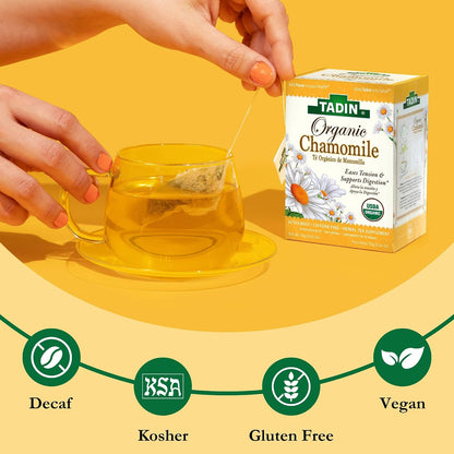 Tadin Organic Chamomile Lavender Tea, Caffeine Free Herbal Tea to Promote Serenity, 20 Tea Bags Per Box, Pack of 6